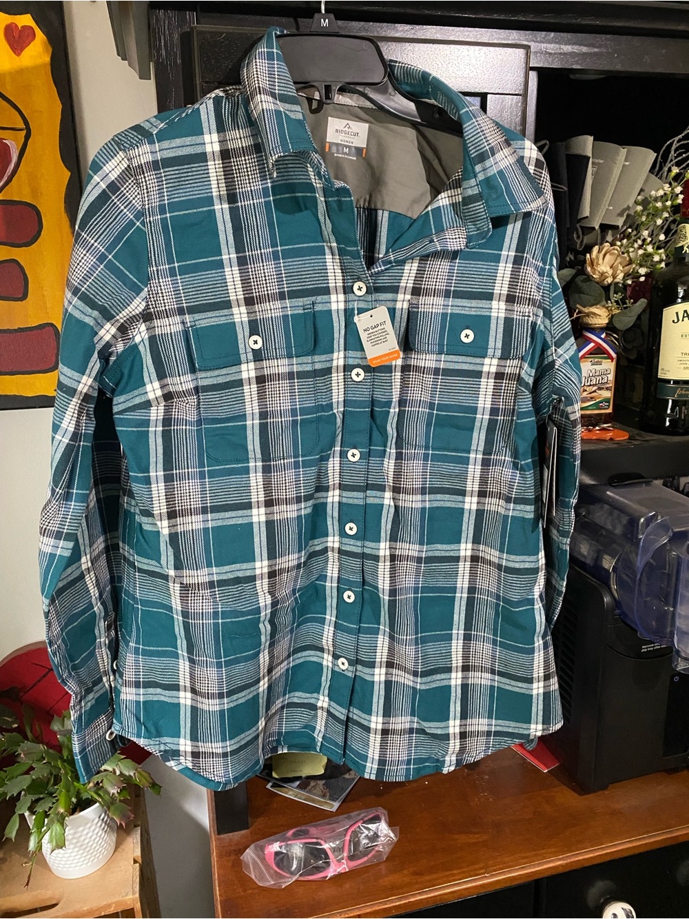 Women’s Teal Plaid Button-Down Shirt - Casual Everyday